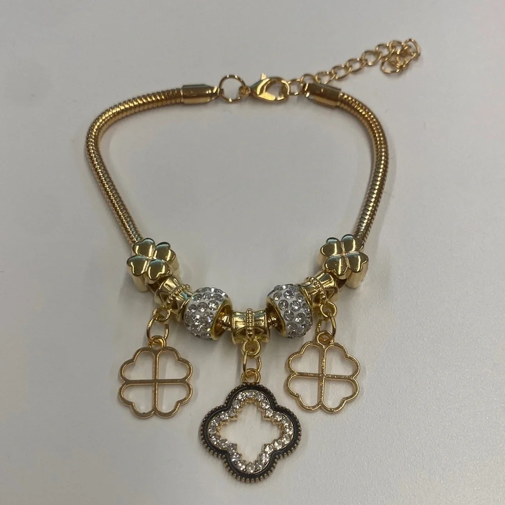 Clover Charm Bracelet with Crystal Accents